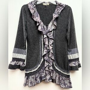 Lulumari Gray and Purple Ruffled Cardigan